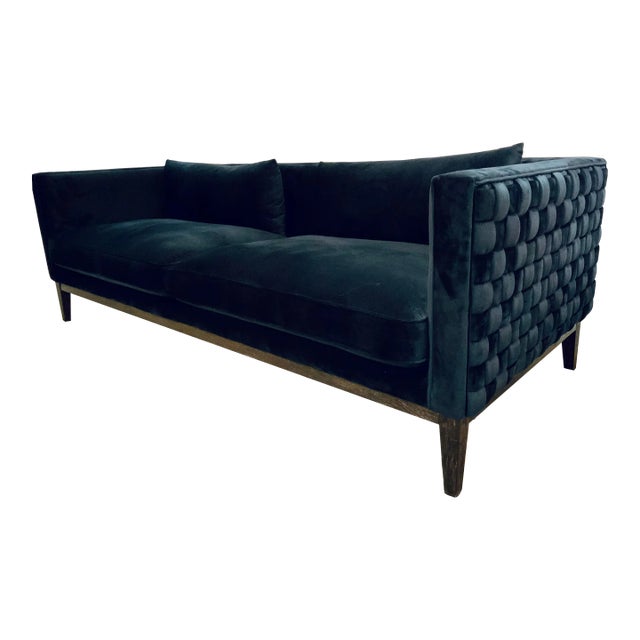 Modern Woven Navy Blue Velvet Sofa For Sale