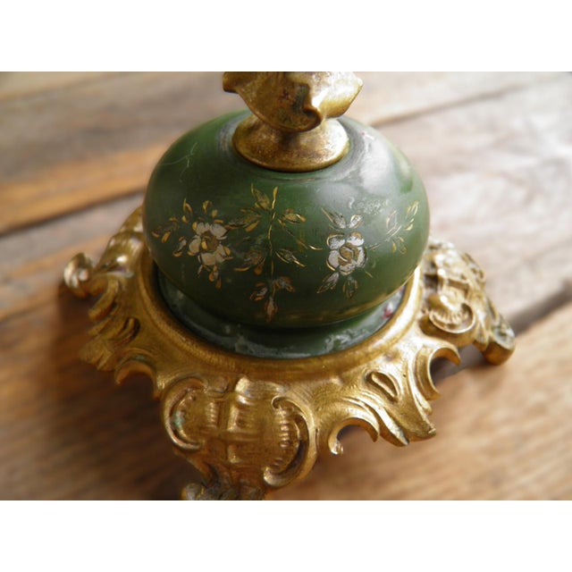 Antique Ornate Brass & Etched Enamel Baroque Rococo Revival Candle Holders For Sale In Wichita - Image 6 of 8