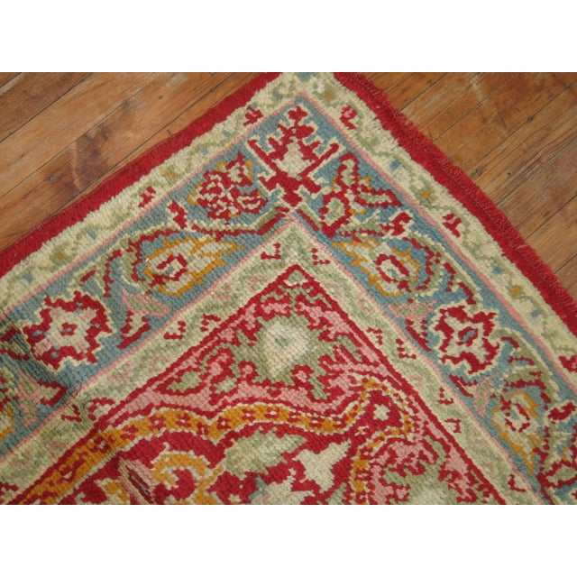 Pink Field Red Green Accent Formal Full Pile Antique Turkish Oushak Runner For Sale - Image 4 of 6