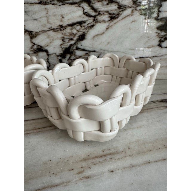 Italian Handmade Ceramic Baskets, Pair For Sale - Image 4 of 7
