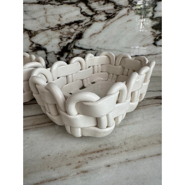 Vintage Italian Ceramic Weaved Baskets, Pair For Sale - Image 4 of 7