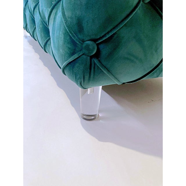 Tufted Hunter Green Rectangular Ottoman For Sale - Image 4 of 10