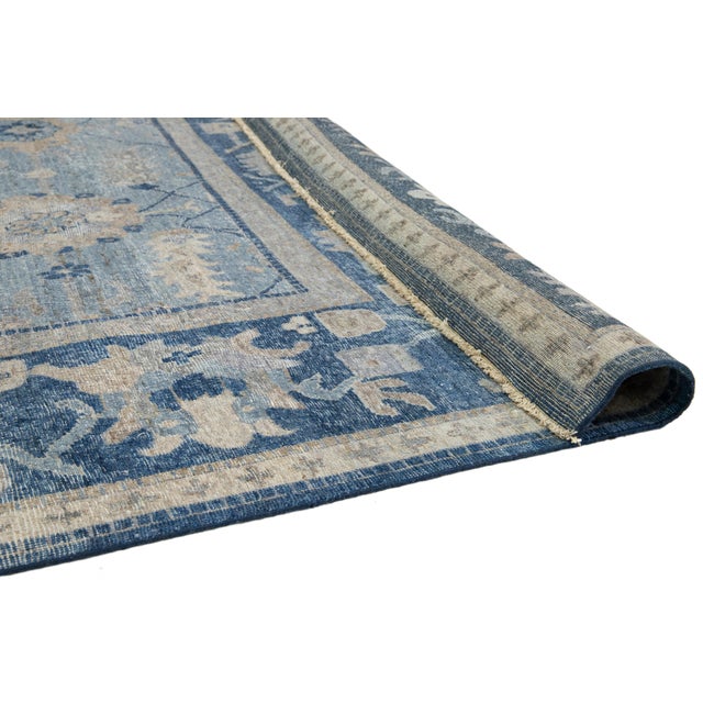Apadana's Modern Tabriz Style Handmade Indian Wool Rug in Blue For Sale - Image 4 of 11