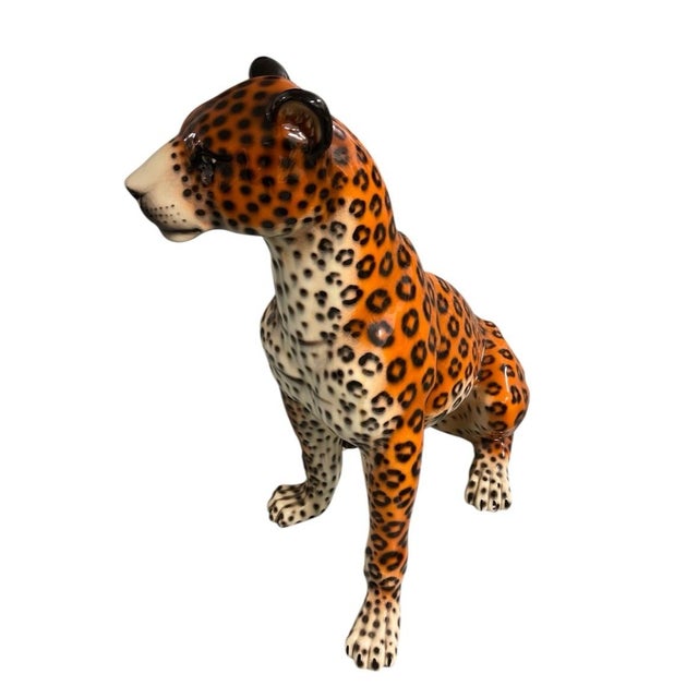 Vintage Italian-Style Glazed Ceramic Leopard Floor Sculpture For Sale - Image 9 of 12