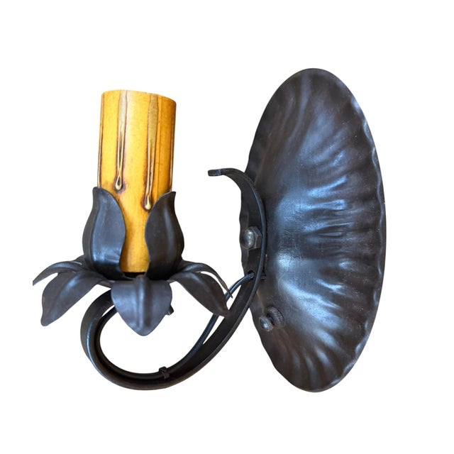 Spanish Revival Antique Spanish Revival Wall Sconce With Flower Design For Sale - Image 3 of 7