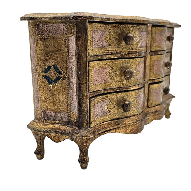 Italian Florentine Gilt Jewelry Chest, 13.5" Mid Century For Sale - Image 4 of 14