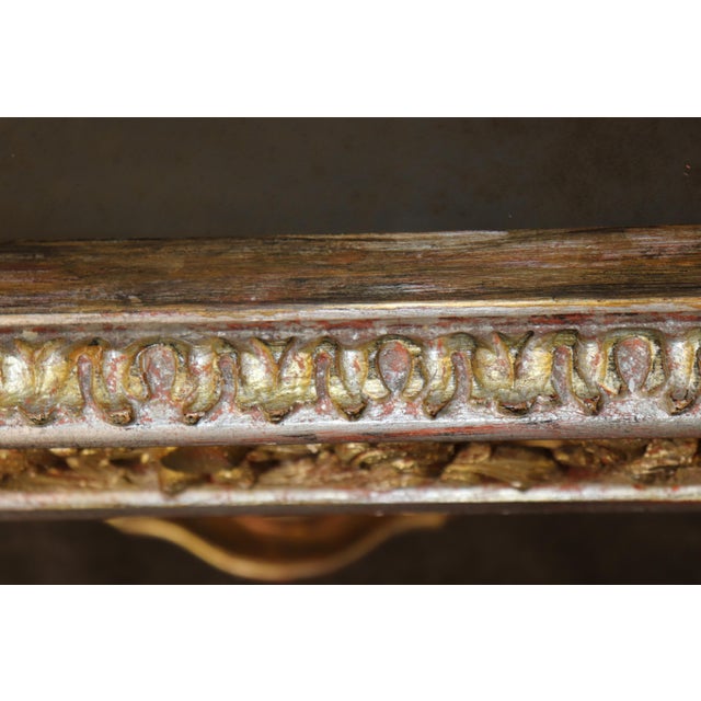 1960's Louis XVI Style Mirrored Top Console DIstressed Silver and Gold Accents For Sale - Image 9 of 13