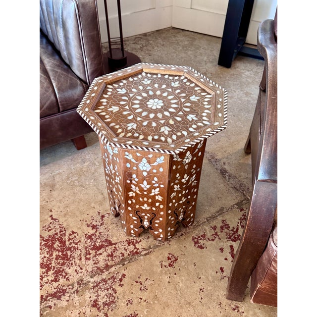 Vintage Mother-of-Pearl Inlaid Octagonal Accent Table For Sale - Image 4 of 7