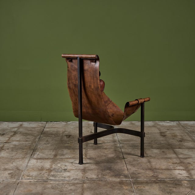 Metal Patinated Jean-Paul Rykaert Leather Sling Chair For Sale - Image 7 of 18