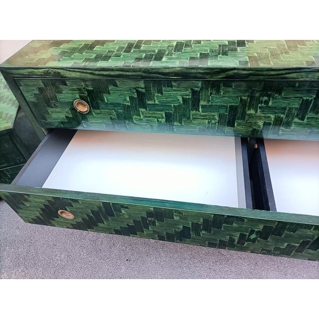 Dresser in Green Stained Bamboo with 4 Drawers & Brass Details from Dal Vera Conegliano, 1960s For Sale - Image 4 of 6