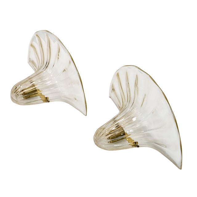 Metal Italian Murano Glass and Brass Wall Lights from Seguso, 1980s, Set of 2 For Sale - Image 7 of 7