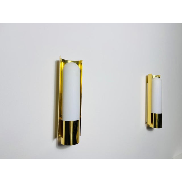 1960s Brass and Opaline Glass Wall Lamps attributed to Glashütte Limburg, 1960s, Set of 2 For Sale - Image 5 of 16