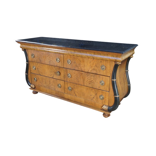 Biedermeier Late 20th Century French Empire Biedermeier Oak Double Dresser Commode Console Chest Hidden Drawer For Sale - Image 3 of 15