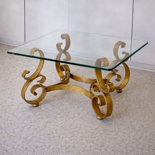 Gold Pair of Sculptural Wrought Iron Side Table or Ottoman Bases With Gilt Finish Circa 1960s For Sale - Image 8 of 10