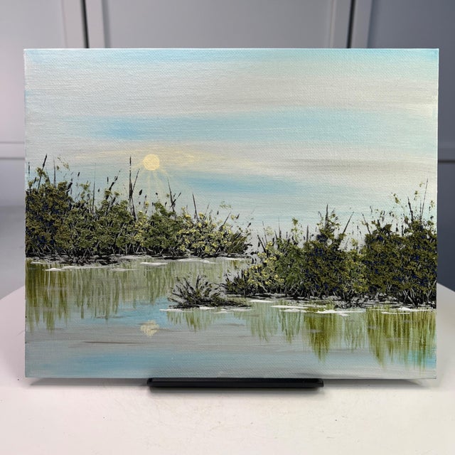 Contentment Acrylic Painting 8x10 Original Wall Art Trees & Lake Scene Unframed For Sale - Image 4 of 7