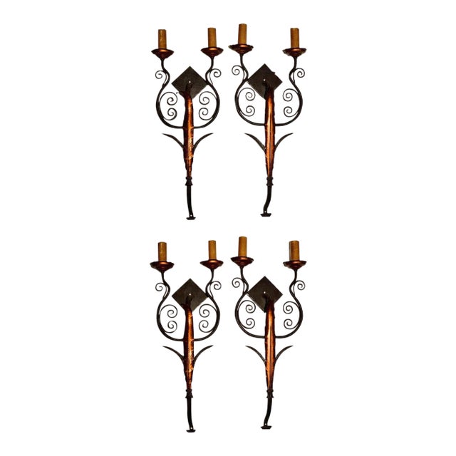 Set of Four Iron & Sheet Metal Wall Sconces C.1920s For Sale