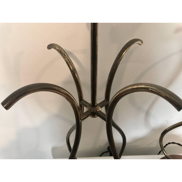 Tall Brass, Walnut & Lucite "Scroll" Style Table Lamps, 1950's - A Pair For Sale - Image 6 of 10