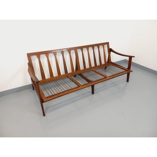 Scandinavian 3-Seater Sofa Bench in Teak and Fabric by Arne Wahl Iversen for Komfort, 1960s For Sale - Image 18 of 18