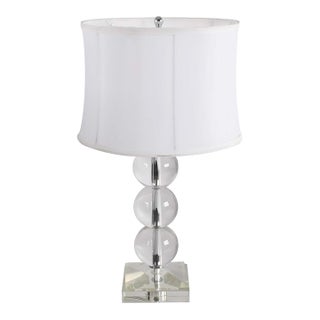 Mid‑Century Modern Stacked Acrylic Sphere Table Lamp With Clear Orbs and White Shade For Sale