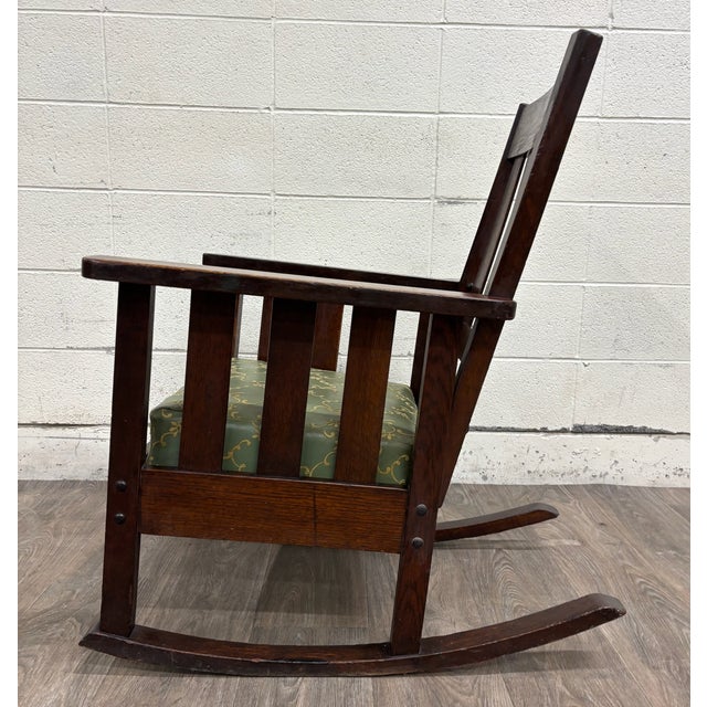 Early 20th Century Antique American Arts & Crafts Mission Oak Rocking Chair For Sale - Image 5 of 9