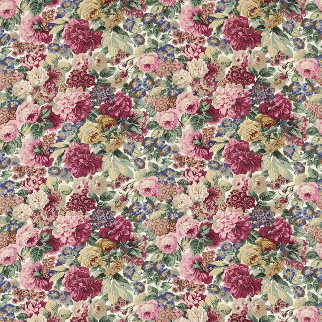 Sanderson Rose & Peony Fabric in Red (Cotton) - a Sample For Sale