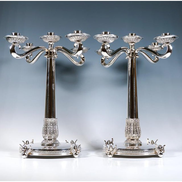 Art Deco Silver Candelabras with Palmette Decoration, Spain, 1934, Set of 2 For Sale - Image 4 of 13