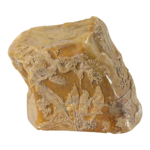 20th Century Chinese Carved Yellow Soapstone Boulder With Landscape Scenes