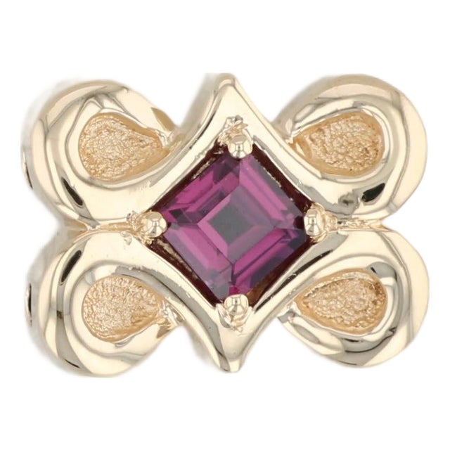 1.25ct Rhodolite Garnet Slide Charm 14k Yellow Gold Vintage January Birthstone For Sale