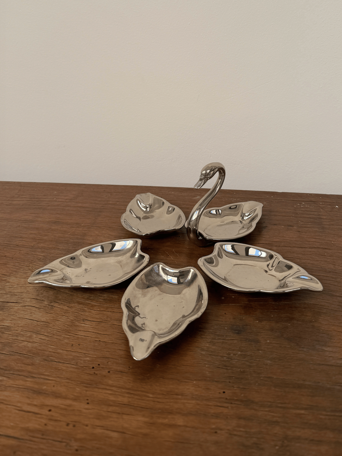 Vintage Silver-Plated Stackable Swan Ashtray Set from Seba England