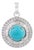 Certified 14k White Gold 1.46ct Round Turquoise & Baguette Diamond Halo Pendant For Sale