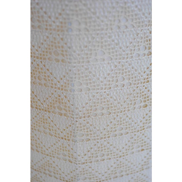 Cream Large Scandinavian Teak Tripod Floor Lamp with Drawn Thread Embroidery Shade For Sale - Image 8 of 17