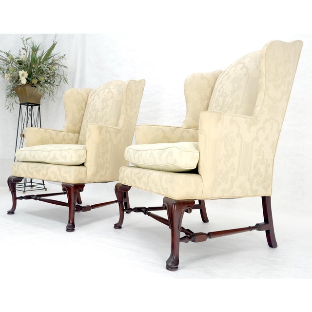 Pair of Hickory c1960s Very fine Mahogany Queen Ann Bases Arm Wingback Chairs For Sale - Image 11 of 16