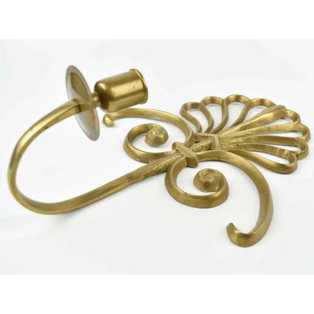 Mid 20th Century Mid-Century Solid Brass Wall Mounted Sconces Single Candle Candlestick Holder - a Pair For Sale - Image 5 of 7