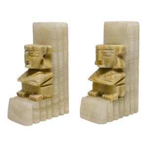 Mesoamerican Style Carved Onyx or Alabaster Bookends a Pair