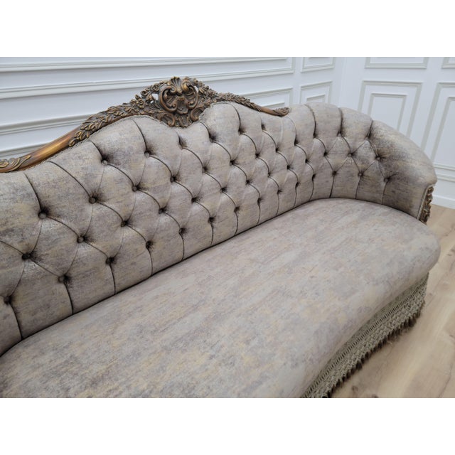 1980s French Sofa Gold Leaf Tufted Brown Velvet For Sale - Image 4 of 11