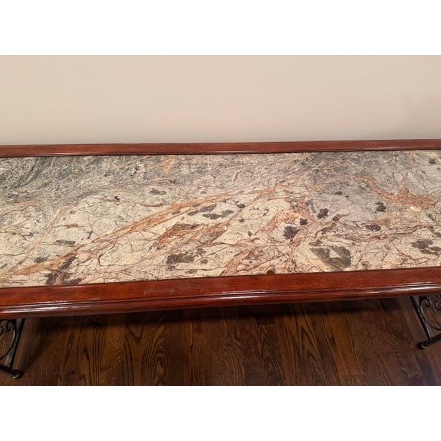 Antique French Italian Console Table With a Hand-Forged Wrought Iron Base For Sale - Image 9 of 9