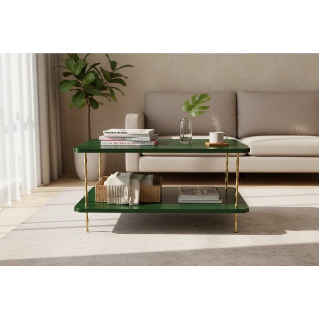 Not Yet Made - Made To Order Handcrafted Satin Marthas Vineyard Painted Two-Layer Coffee Table With Brass Bamboo Legs For Sale - Image 5 of 5