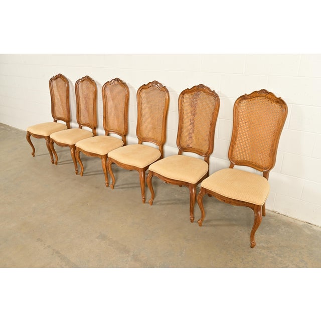 Thomasville Thomasville French Provincial Louis XV Carved Walnut and Cane Back Dining Chairs, Set of Six For Sale - Image 4 of 13