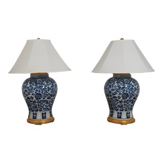 Pair Ralph Lauren Chinese Blue & White Table Lamps For Sale