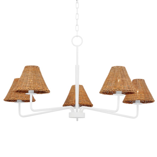 Traditional Mitzi Issa 6-Light Chandelier with Rattan Shades, Textured White For Sale - Image 3 of 3