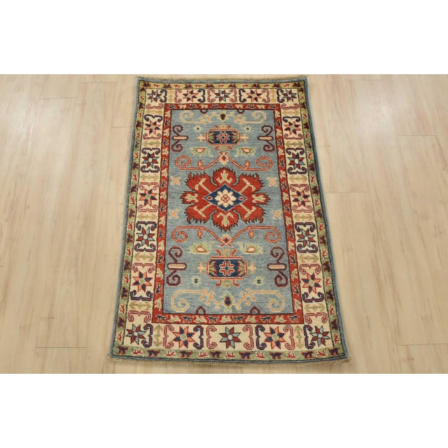 Farmhouse Kazak Rug 2’8” X 4’2” Blue Wool Tribal Hand-Knotted Oriental Carpet For Sale - Image 3 of 10