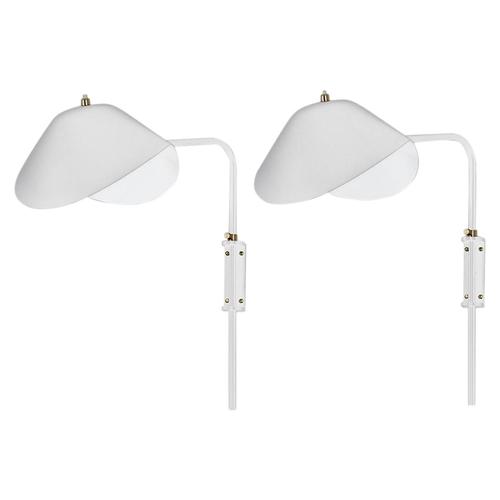 Metal Mid-Century Modern White Anthony Wall Lamps by Serge Mouille, Set of 2 For Sale - Image 7 of 7
