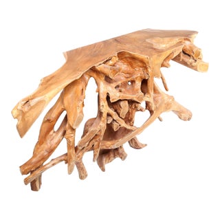 Naturel Teak Root Console Table, 55" Long Light Brown For Sale