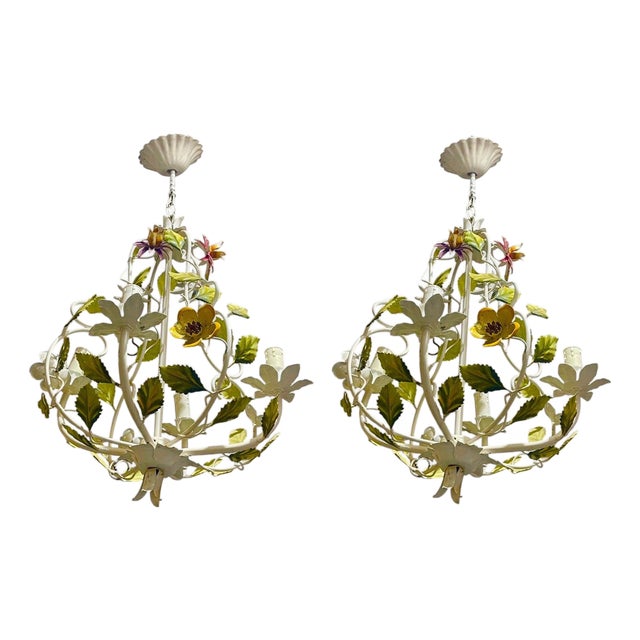 Floral Chandeliers in Metal, 1960s, Set of 2 For Sale
