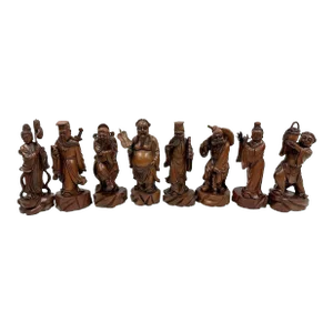 20th Century Wooden Carved Eight Immortals Statues