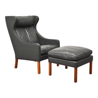 Charles Webb Leather Lounge Chair and Ottoman For Sale