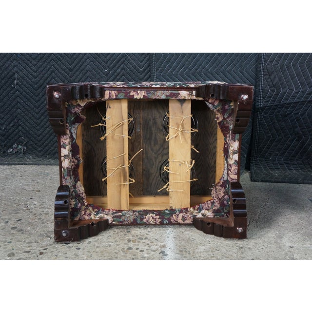 2 Antique Victorian Walnut Tapestry Upholstered Footstools Ottomans Bench Pair For Sale - Image 17 of 18