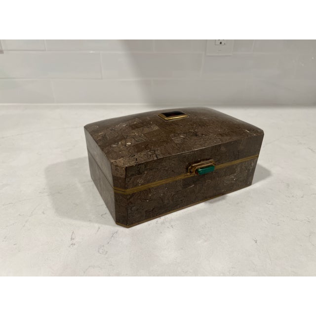 Vintage Maitland Smith Tessellated Stone, Brass, Malachite & Amethyst Box For Sale - Image 10 of 11