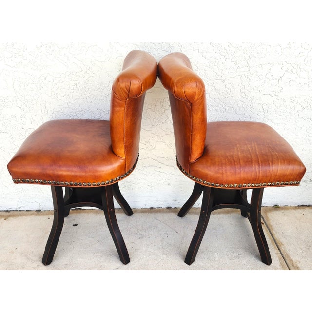 Top Grain Leather Swivel Counter Stools Pair For Sale - Image 4 of 17