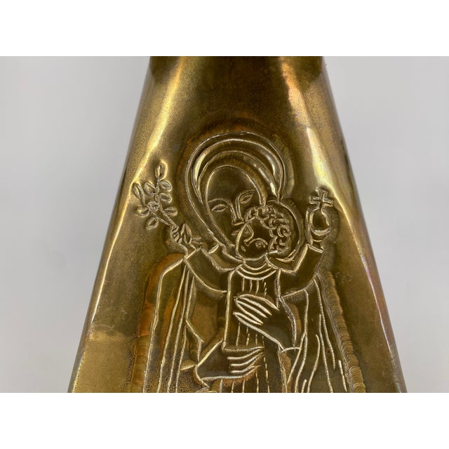 Gold Brutalist Candle Holder with Madonna and Child Motif, 1960s For Sale - Image 8 of 9